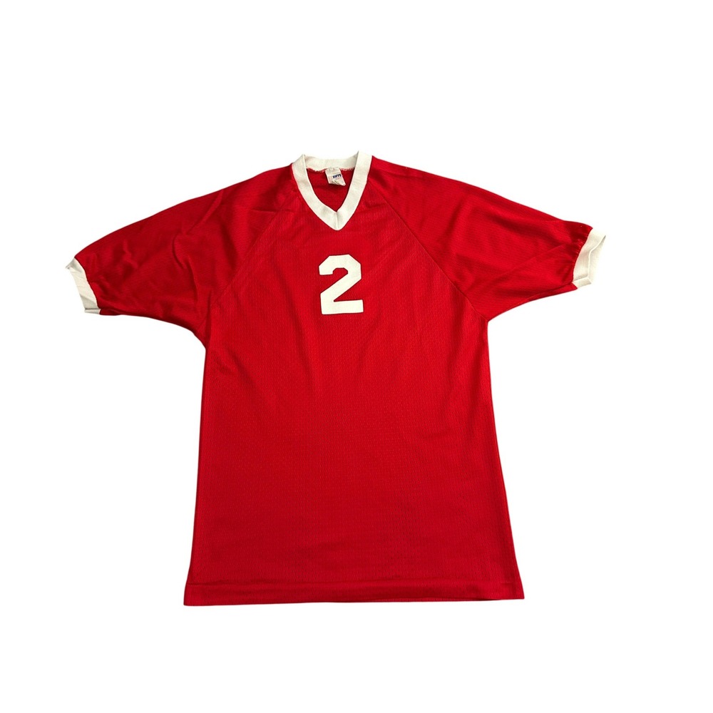 MJ‎ Soffe Mesh Jersey Adult Medium Red Excellent Vintage Number 2 V-Neck Shirt